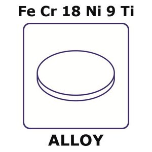 Stainless Steel - AISI 321 alloy, FeCr18Ni9Ti foil, 10mm disks, 0.015mm thickness, as rolled