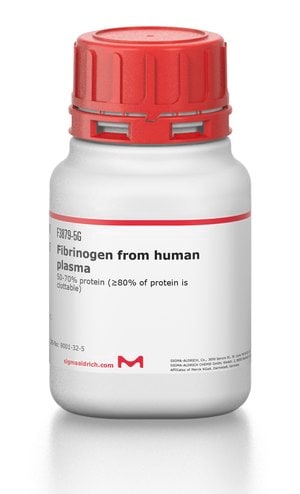 Fibrinogen from human plasma 50-70% protein (&#8805;80% of protein is clottable)