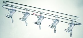 Synthware&#8482; all-glass vacuum/inert gas manifold with solid high vacuum stopcocks Ports: 4, Hose Connections: Front-right, Rear-left