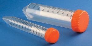 Corning&#174; 15 mL centrifuge tubes conical bottom natural PET, sterile, bag of 50 (bulk packed), cap (plug seal), case of 500