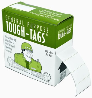 Laser Tough-Tags&#8482; for microscope slides, assorted colors, L × W 0.875&#160;in. × 0.875&#160;in., pkg of 2400