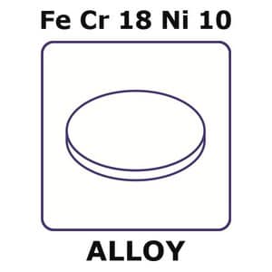 Stainless Steel - AISI 304 alloy, FeCr18Ni10 foil, 15mm disks, 0.15mm thickness, hard