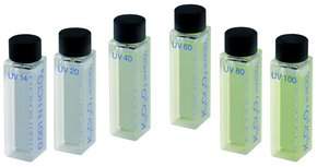 Hellma&#174; liquid calibration standards set UV20, UV40, UV60, UV80, UV100, UV14, for testing the linearity of the absorption