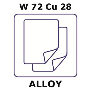 Tungsten-copper alloy, W72Cu28 sheet, 50 x 100mm, 3.15mm thickness