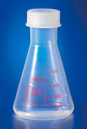 Corning&#174; narrow mouth Erlenmeyer flask, reusable capacity 500&#160;mL, polymethylpentene, with GL-52 PP screw cap