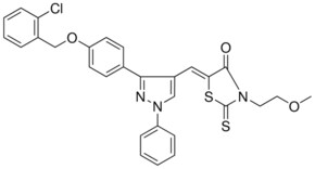 (5Z)-5-[(3-{4-[(2-CHLOROBENZYL)OXY]PHENYL}-1-PHENYL-1H-PYRAZOL-4-YL)METHYLENE]-3-(2-METHOXYETHYL)-2-THIOXO-1,3-THIAZOLIDIN-4-ONE AldrichCPR