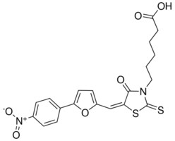 6-((5E)-5-{[5-(4-NITROPHENYL)-2-FURYL]METHYLENE}-4-OXO-2-THIOXO-1,3-THIAZOLIDIN-3-YL)HEXANOIC ACID AldrichCPR