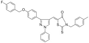 (5Z)-5-[(3-{4-[(4-FLUOROBENZYL)OXY]PHENYL}-1-PHENYL-1H-PYRAZOL-4-YL)METHYLENE]-3-(4-METHYLBENZYL)-2-THIOXO-1,3-THIAZOLIDIN-4-ONE AldrichCPR